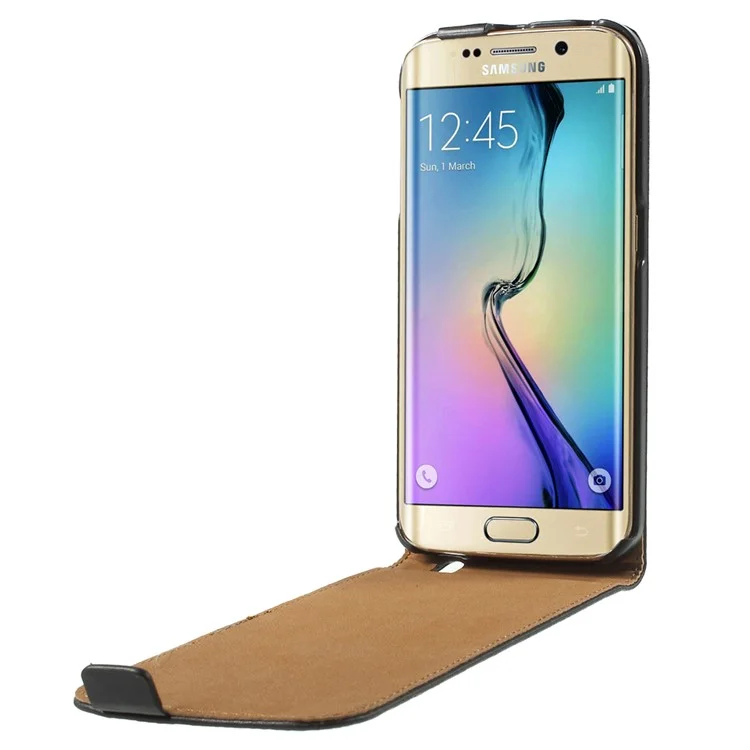 Vertical Genuine Split Leather Flip Case Cover for Samsung Galaxy S6 Edge G925 - Black