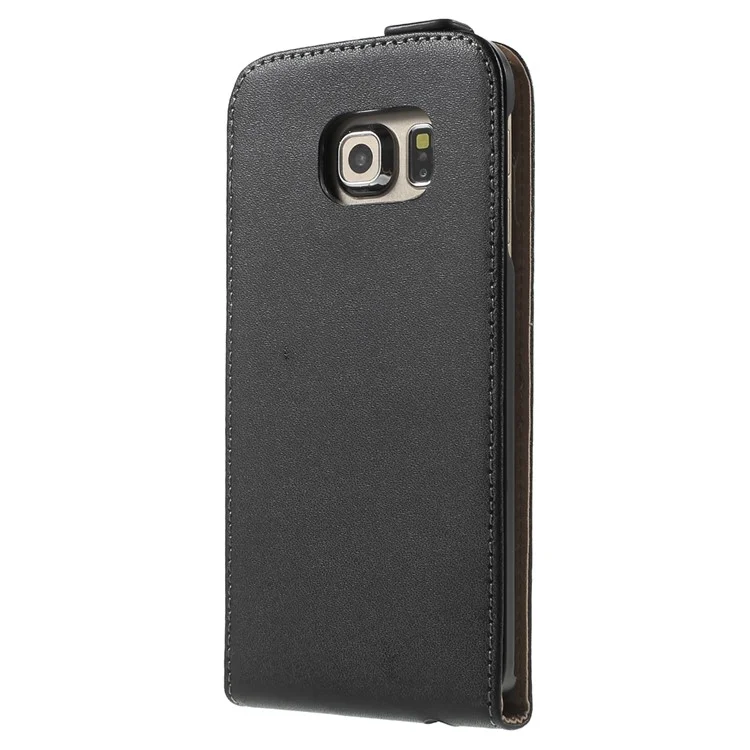 Vertical Genuine Split Leather Flip Case Cover for Samsung Galaxy S6 Edge G925 - Black