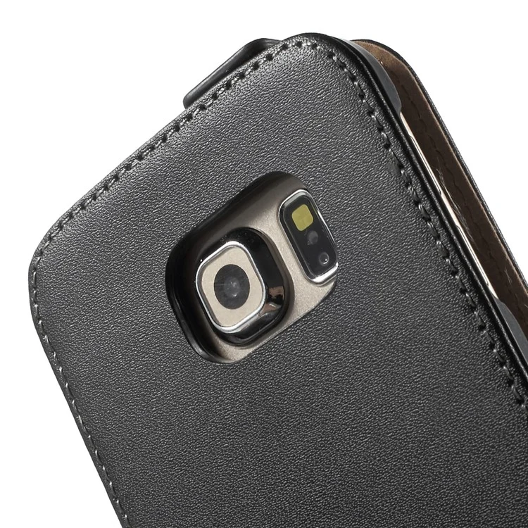 Vertical Genuine Split Leather Flip Case Cover for Samsung Galaxy S6 Edge G925 - Black