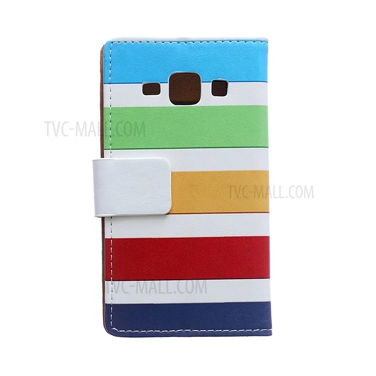 Wallet Leather Cover for Samsung Galaxy J1 / J1 4G with Stand - Rainbow Stripes