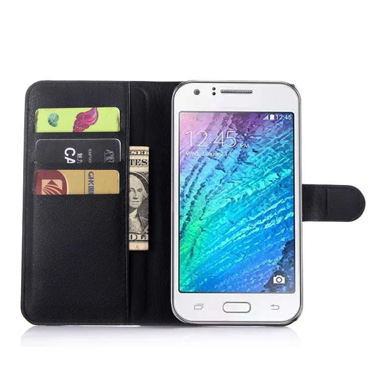 Case de Support en Cuir Litchi Skin Pour Samsung Galaxy J7 SM-J700F - le Noir