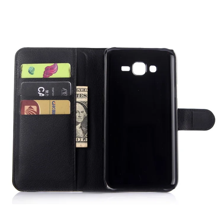 Litchi Skin Leather Stand Case for Samsung Galaxy J7 SM-J700F - Black