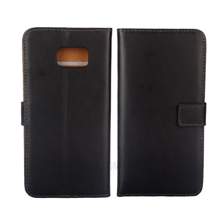 Genuine Split Wallet Leather Stand Case for Samsung Galaxy S6 Edge Plus SM-G928 - Black