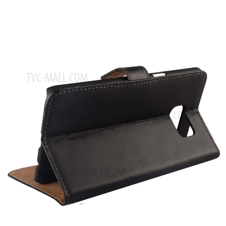 Genuine Split Wallet Leather Stand Case for Samsung Galaxy S6 Edge Plus SM-G928 - Black