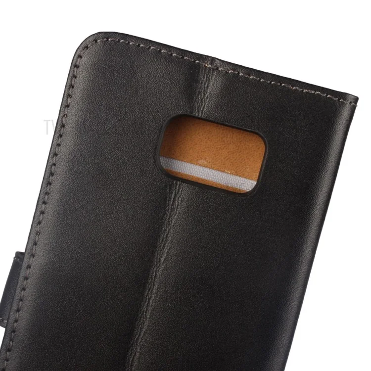 Genuine Split Wallet Leather Stand Case for Samsung Galaxy S6 Edge Plus SM-G928 - Black