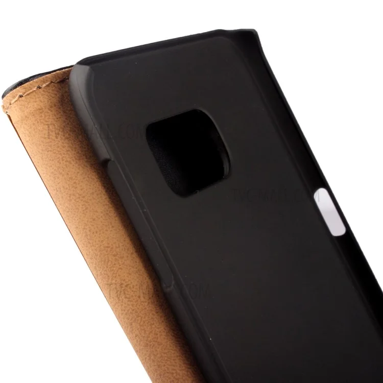 Genuine Split Wallet Leather Stand Case for Samsung Galaxy S6 Edge Plus SM-G928 - Black