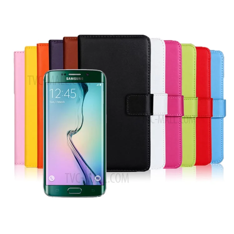 Genuine Split Wallet Leather Stand Case for Samsung Galaxy S6 Edge Plus SM-G928 - Black