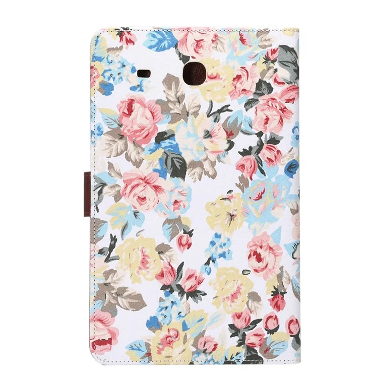 Flowers Leather Wallet Cover for Samsung Galaxy Tab E 9.6 T560 with Stand - White