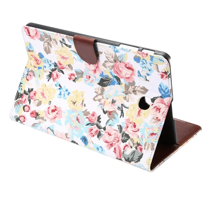 Flowers Leather Wallet Cover for Samsung Galaxy Tab E 9.6 T560 with Stand - White