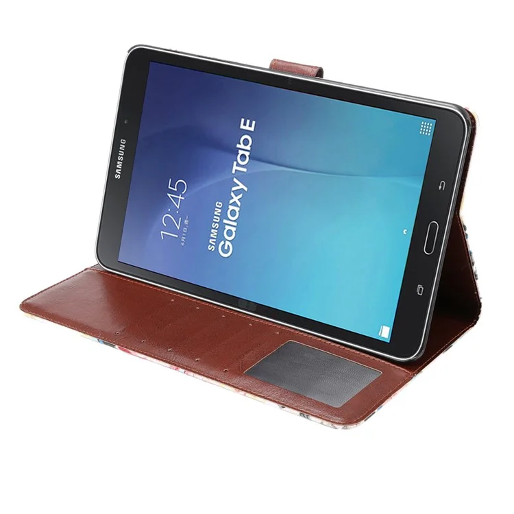Flowers Leather Wallet Cover for Samsung Galaxy Tab E 9.6 T560 with Stand - White