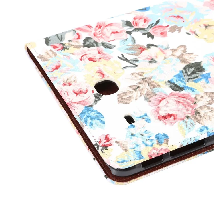 Flowers Leather Wallet Cover for Samsung Galaxy Tab E 9.6 T560 with Stand - White