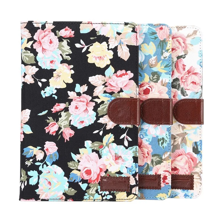 Flowers Leather Wallet Cover for Samsung Galaxy Tab E 9.6 T560 with Stand - White