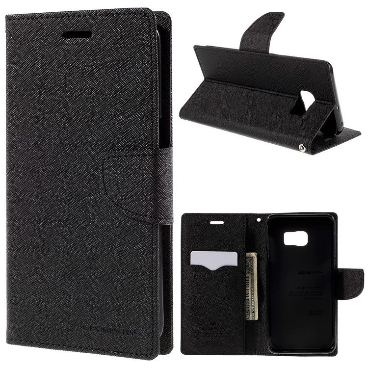 MERCURY Goospery Leather Wallet Case for Samsung Galaxy S6 edge Plus G928 with Stand - Black