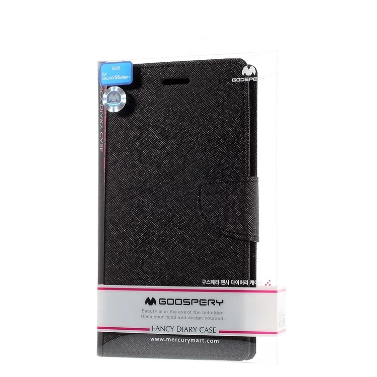 MERCURY Goospery Leather Wallet Case for Samsung Galaxy S6 edge Plus G928 with Stand - Black
