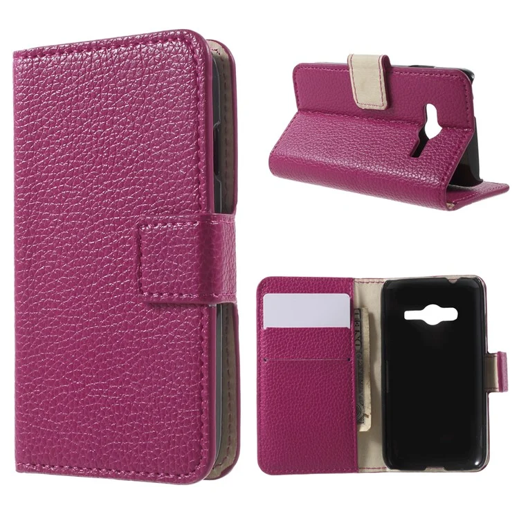 Litchi Skin Wallet Leather Stand Cover for Samsung Galaxy Trend 2 Lite G318H / V Plus G318 - Rose