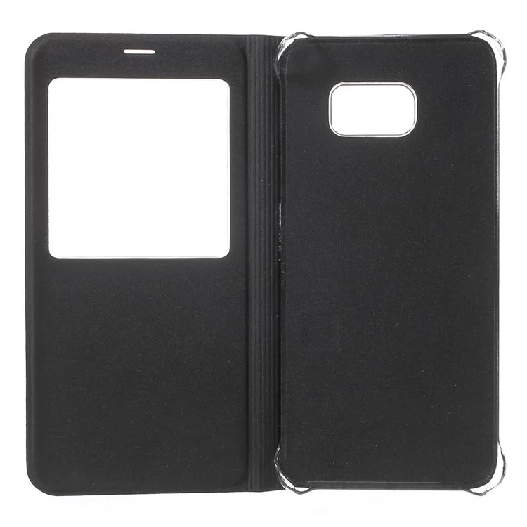 Window View Leather Case Cover for Samsung Galaxy S6 Edge Plus G928 - Black