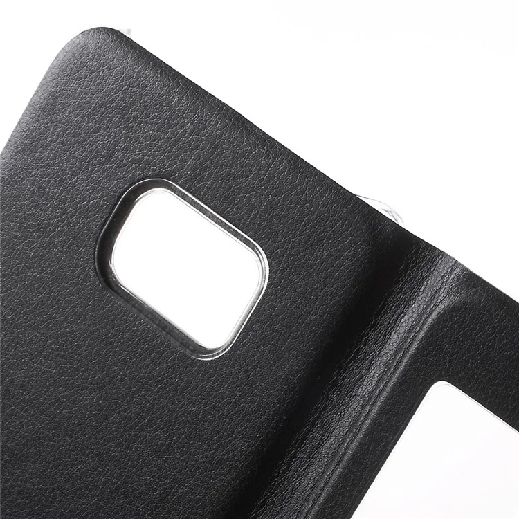 Window View Leather Case Cover for Samsung Galaxy S6 Edge Plus G928 - Black