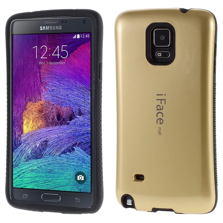 IFACE MALL Non-slip TPU Edge & Glossy PC Hybrid Cover for Samsung Galaxy Note 4 N910 - Gold