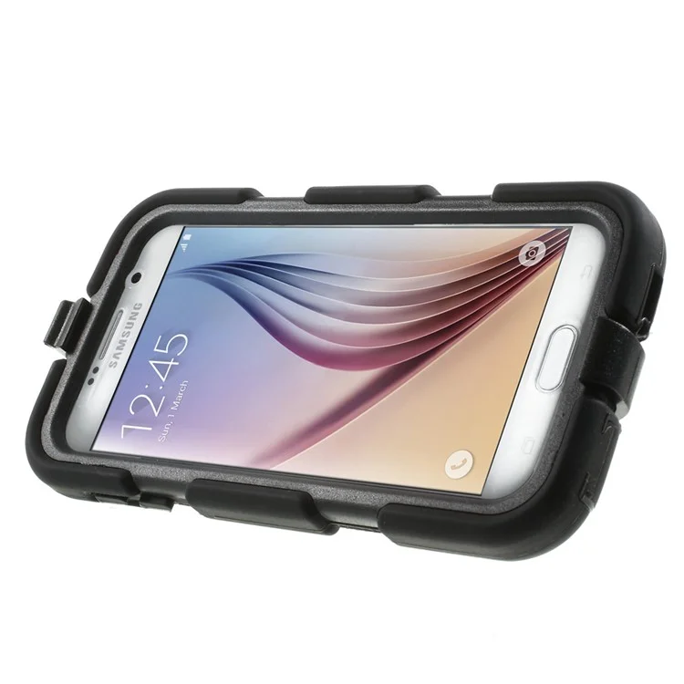 Heavy Duty Silicone and PC Hybrid Case for Samsung Galaxy S6 G920 with Kickstand - Black