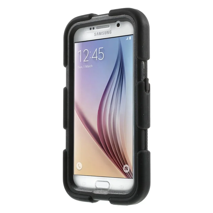Heavy Duty Silicone and PC Hybrid Case for Samsung Galaxy S6 G920 with Kickstand - Black