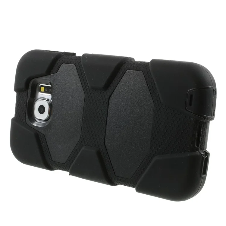 Heavy Duty Silicone and PC Hybrid Case for Samsung Galaxy S6 G920 with Kickstand - Black