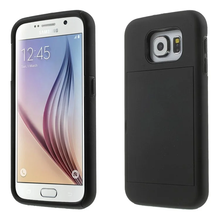PC + Silicone Hybrid Case for Samsung Galaxy S6 G920 with Card Slot and Kickstand - Black