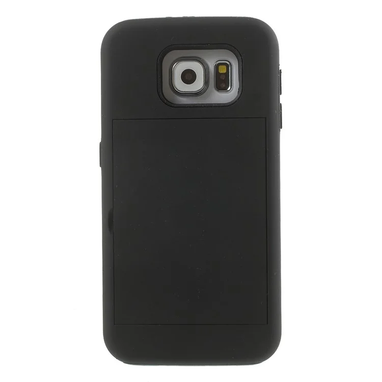 PC + Silicone Hybrid Case for Samsung Galaxy S6 G920 with Card Slot and Kickstand - Black