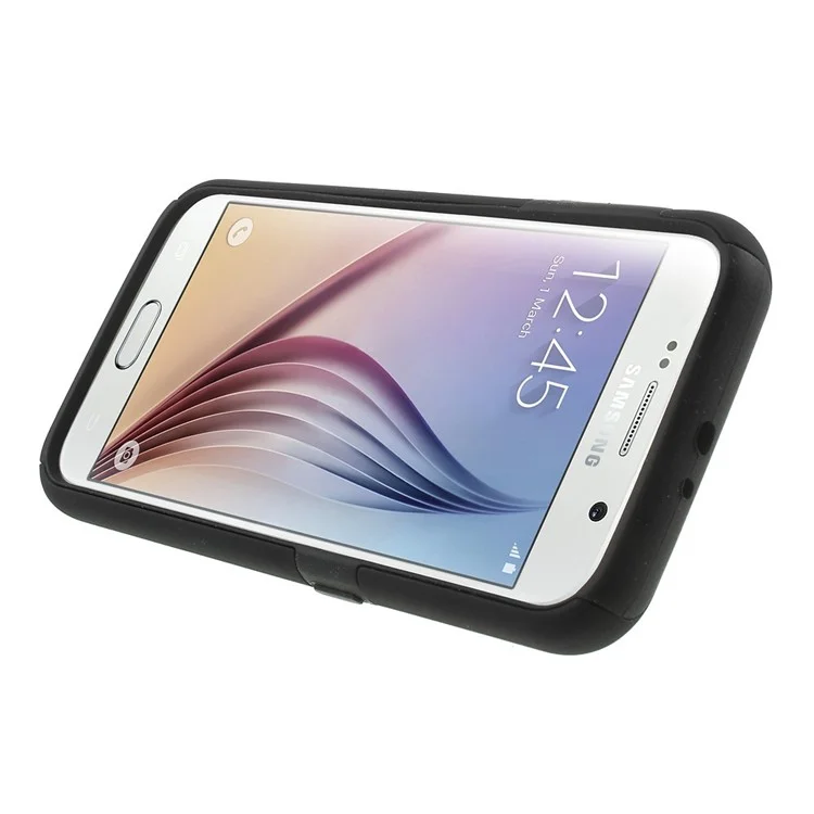PC + Silicone Hybrid Case for Samsung Galaxy S6 G920 with Card Slot and Kickstand - Black