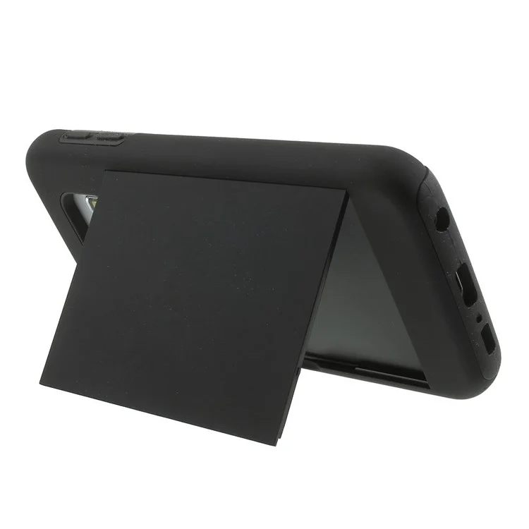 PC + Silicone Hybrid Case for Samsung Galaxy S6 G920 with Card Slot and Kickstand - Black