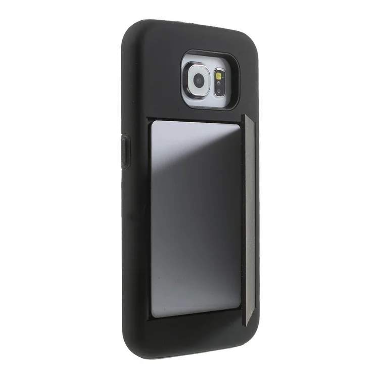 PC + Silicone Hybrid Case for Samsung Galaxy S6 G920 with Card Slot and Kickstand - Black