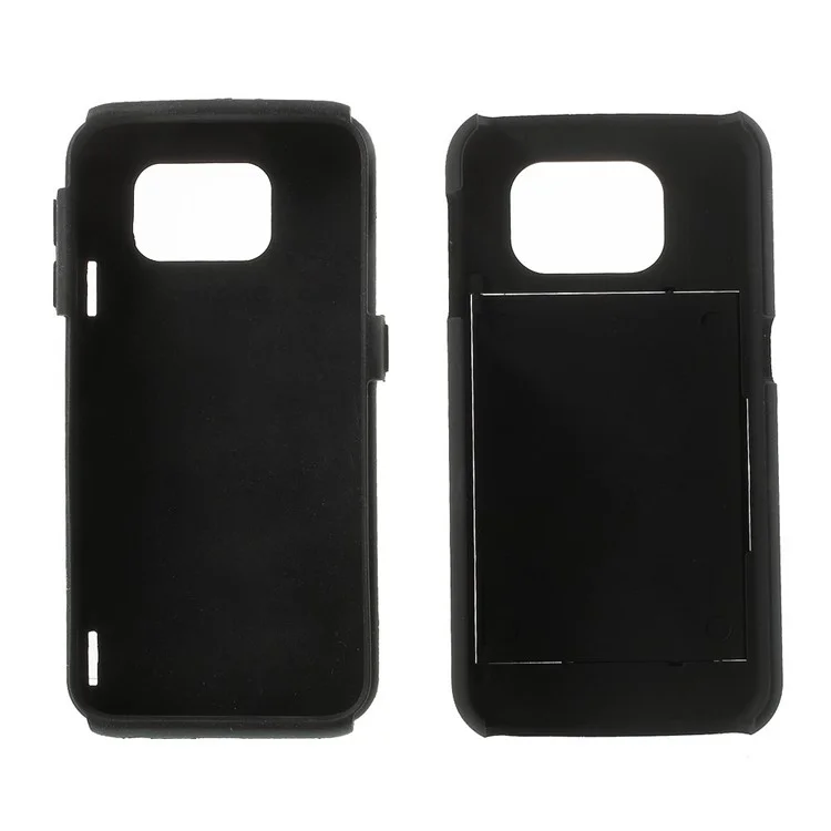 PC + Silicone Hybrid Case for Samsung Galaxy S6 G920 with Card Slot and Kickstand - Black