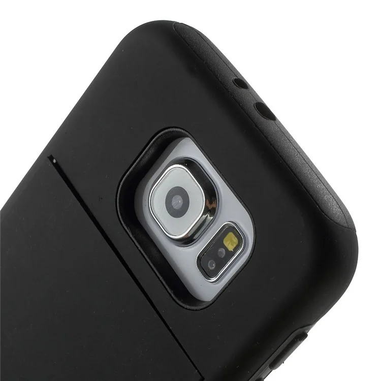 PC + Silicone Hybrid Case for Samsung Galaxy S6 G920 with Card Slot and Kickstand - Black