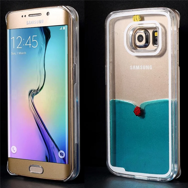 Stylish Flowing Liquid Couple Fish Hard Case for Samsung Galaxy S6 edge G925 - Blue