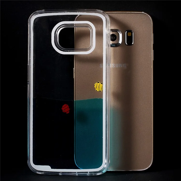 Stylish Flowing Liquid Couple Fish Hard Case for Samsung Galaxy S6 edge G925 - Blue