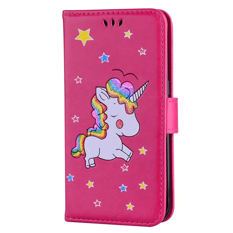 Flash Powder Unicorn Imprint Flower Leather Wallet Stand Cellphone Cover for Samsung Galaxy S7 edge G935 - Rose