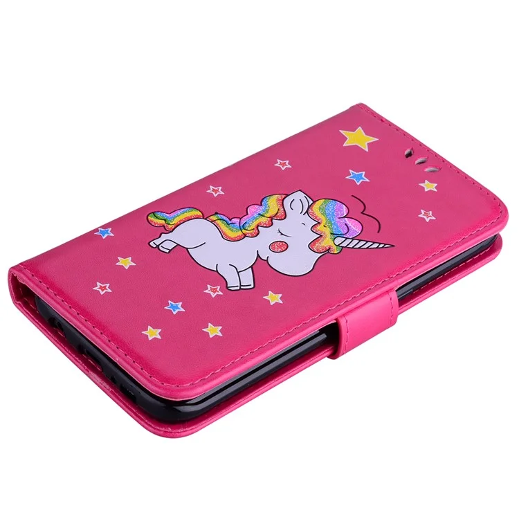 Flash Powder Unicorn Imprint Flower Leather Wallet Stand Cellphone Cover for Samsung Galaxy S7 edge G935 - Rose