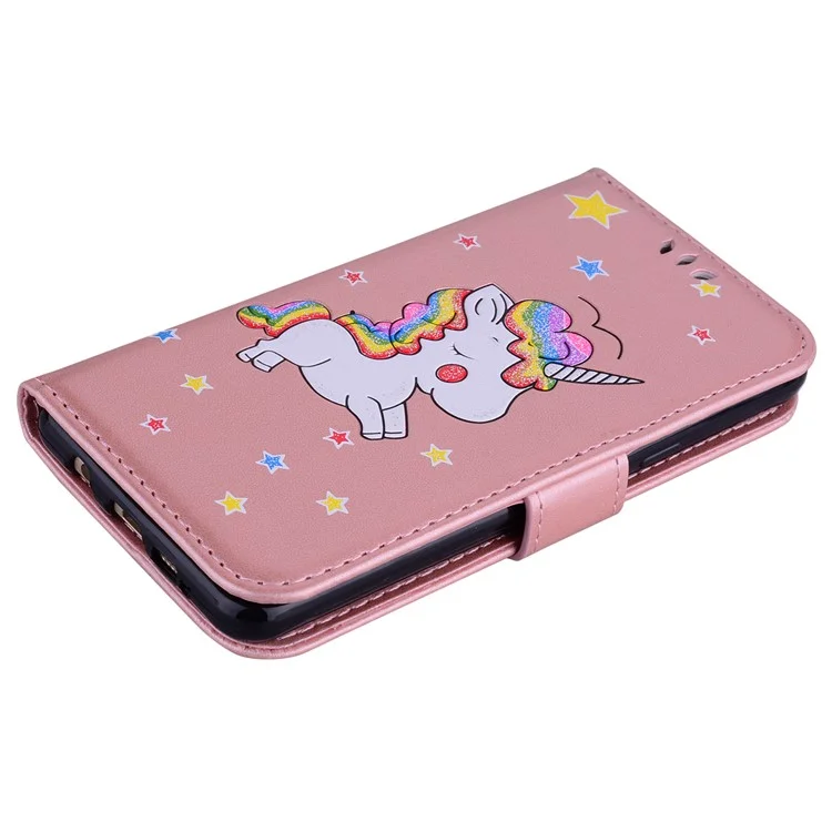 Flash Powder Unicorn Imprint Flower PU Leather Wallet Folio Phone Shell for Samsung Galaxy A3 SM-A310F (2016) - Pink