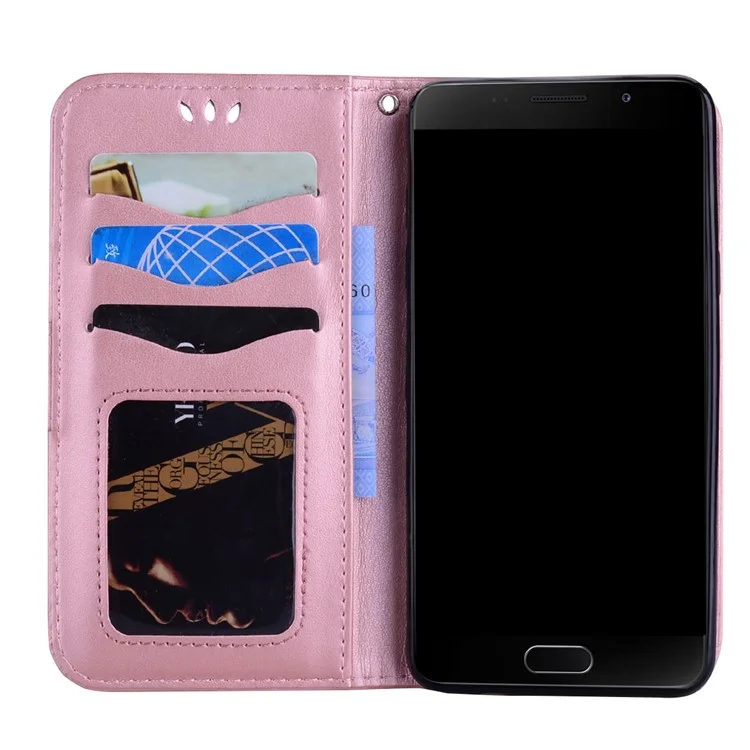 Flash Powder Unicorn Imprint Flower PU Leather Wallet Folio Phone Shell for Samsung Galaxy A3 SM-A310F (2016) - Pink