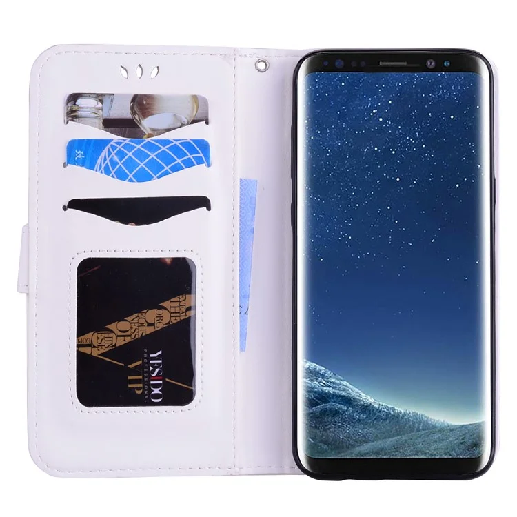 Flash Powder Unicorn Imprint Flower Leather Wallet Stand Cover for Samsung Galaxy S8+ SM-G955 - White