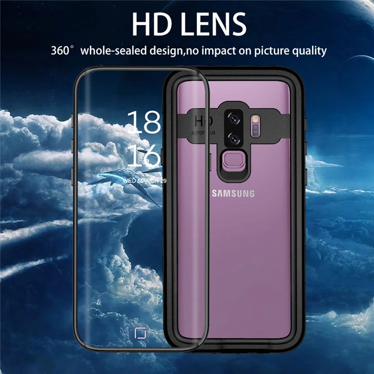 Dots Pattern IP68 Waterproof Casing Drop/Dust/Snow Proof Cover for Samsung Galaxy S9+ SM-G965 - Black