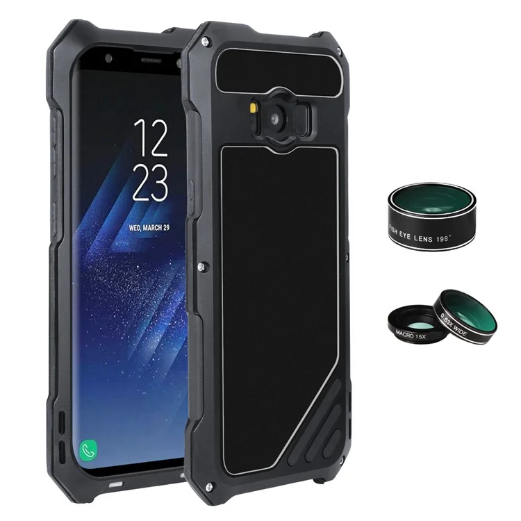 Heavy Duty Shockproof Metal Case with Fisheye/Wide-angle/Macro Lens for Samsung Galaxy S8 G950 - Black