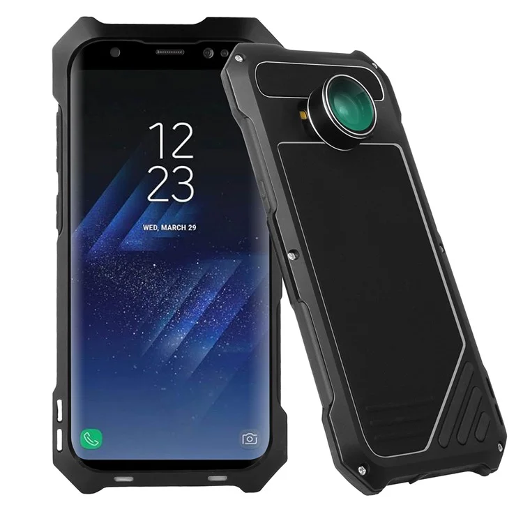 Heavy Duty Shockproof Metal Case with Fisheye/Wide-angle/Macro Lens for Samsung Galaxy S8 G950 - Black