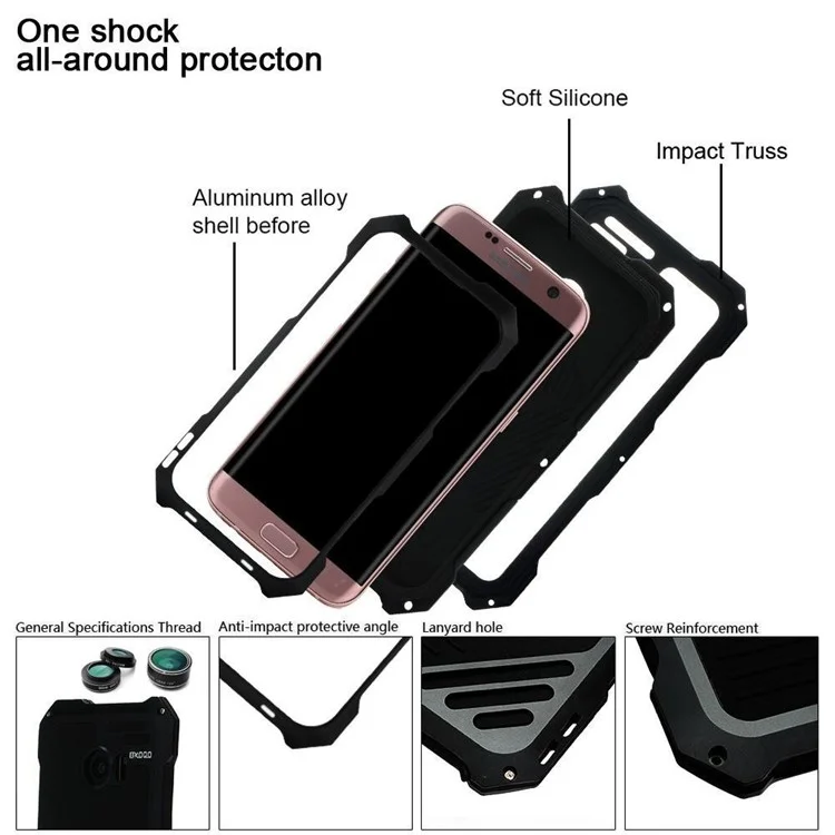 Heavy Duty Shockproof Metal Case with Fisheye/Wide-angle/Macro Lens for Samsung Galaxy S8 G950 - Black