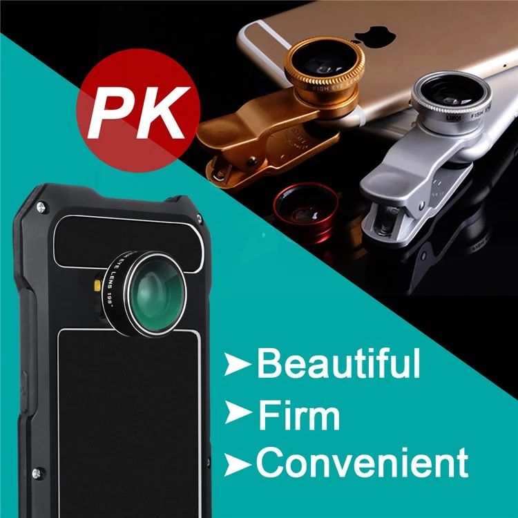 Heavy Duty Shockproof Metal Case with Fisheye/Wide-angle/Macro Lens for Samsung Galaxy S8 G950 - Black