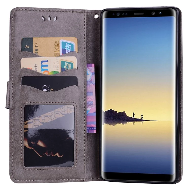 Flash Powder Unicorn Imprint Leather Wallet Stand Cellphone Case for Samsung Galaxy Note 8 SM-N950 - Grey