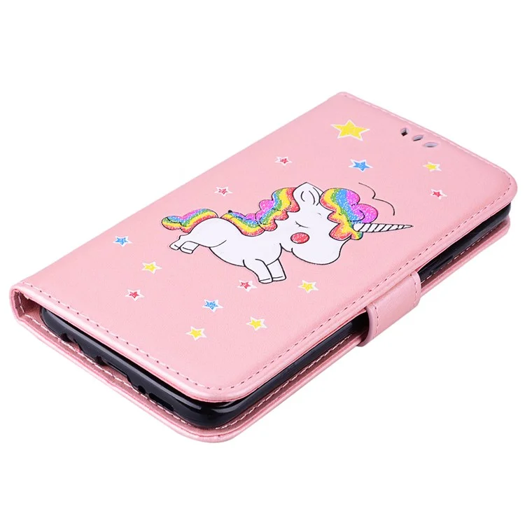 Unicorn Pattern Flash Powder Leather Wallet Case for Samsung Galaxy S9 Plus SM-G965 - Rose Gold