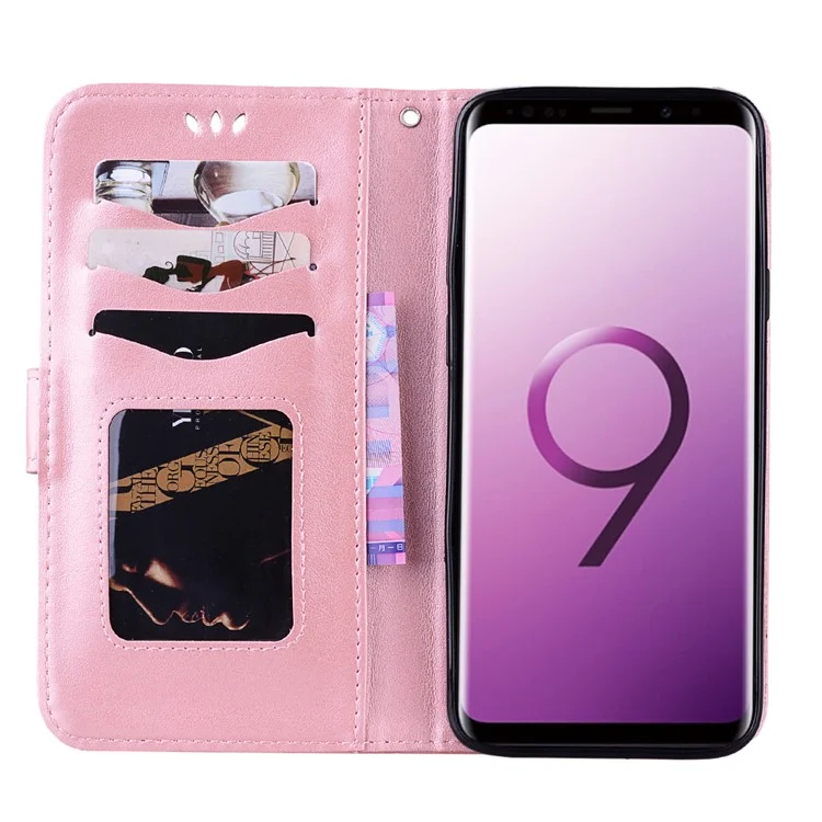 Unicorn Pattern Flash Powder Leather Wallet Case for Samsung Galaxy S9 Plus SM-G965 - Rose Gold