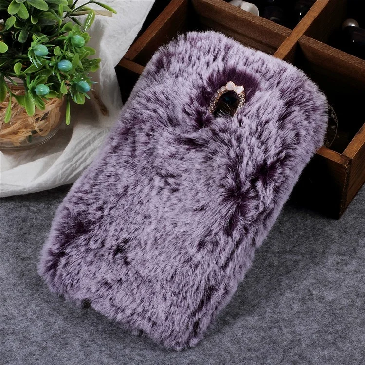 Soft Fur Coated Rhinestone TPU Shell Case for Samsung Galaxy J6 (2018) - Purple