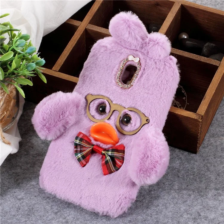 Hyaluronic Duck Pattern Fur Coated Rhinestone TPU Case for Samsung Galaxy J6 (2018) - Purple