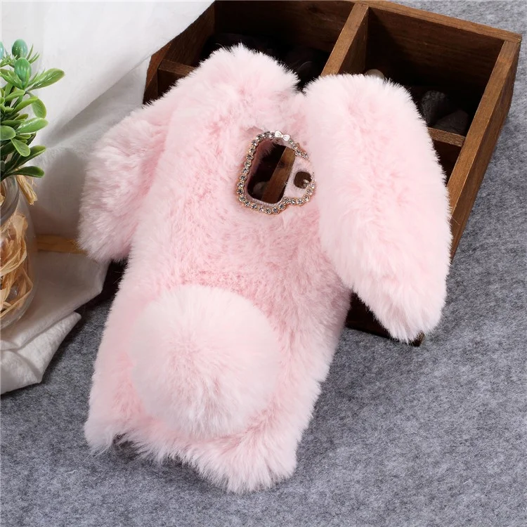 Rabbit Shape Fluffy Fur Coated Rhinestone TPU Case for Samsung Galaxy A6 (2018) - Pink